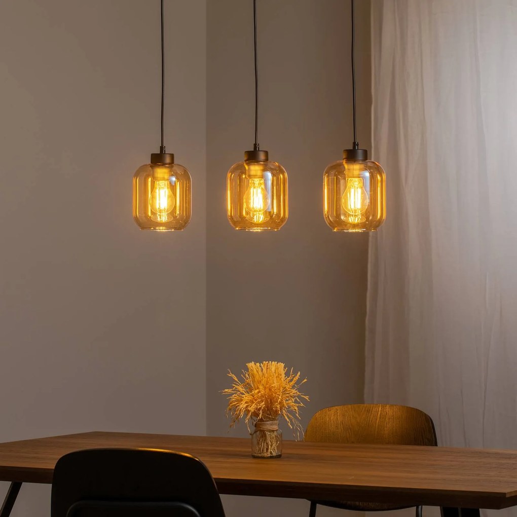 Eko-Light Lampada a sospensione Sombra, ambra, 3 luci, allungata