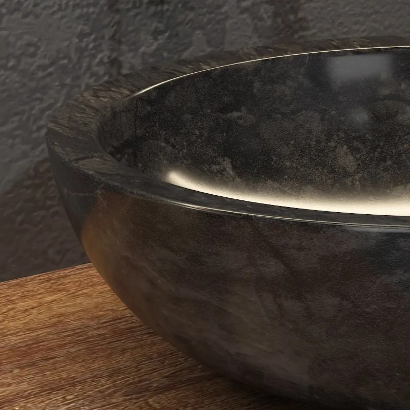 Lavabo bagno design da appoggio in marmo nero 40cm | Litos-EN40 - KAMALU