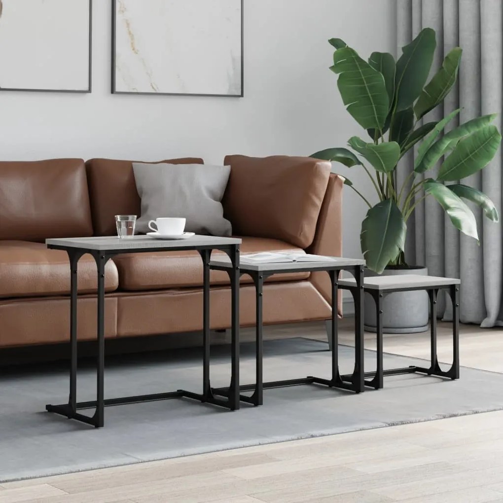 Tavolini Salotto Impilabili 3pz Grigio Sonoma Legno Multistrato /