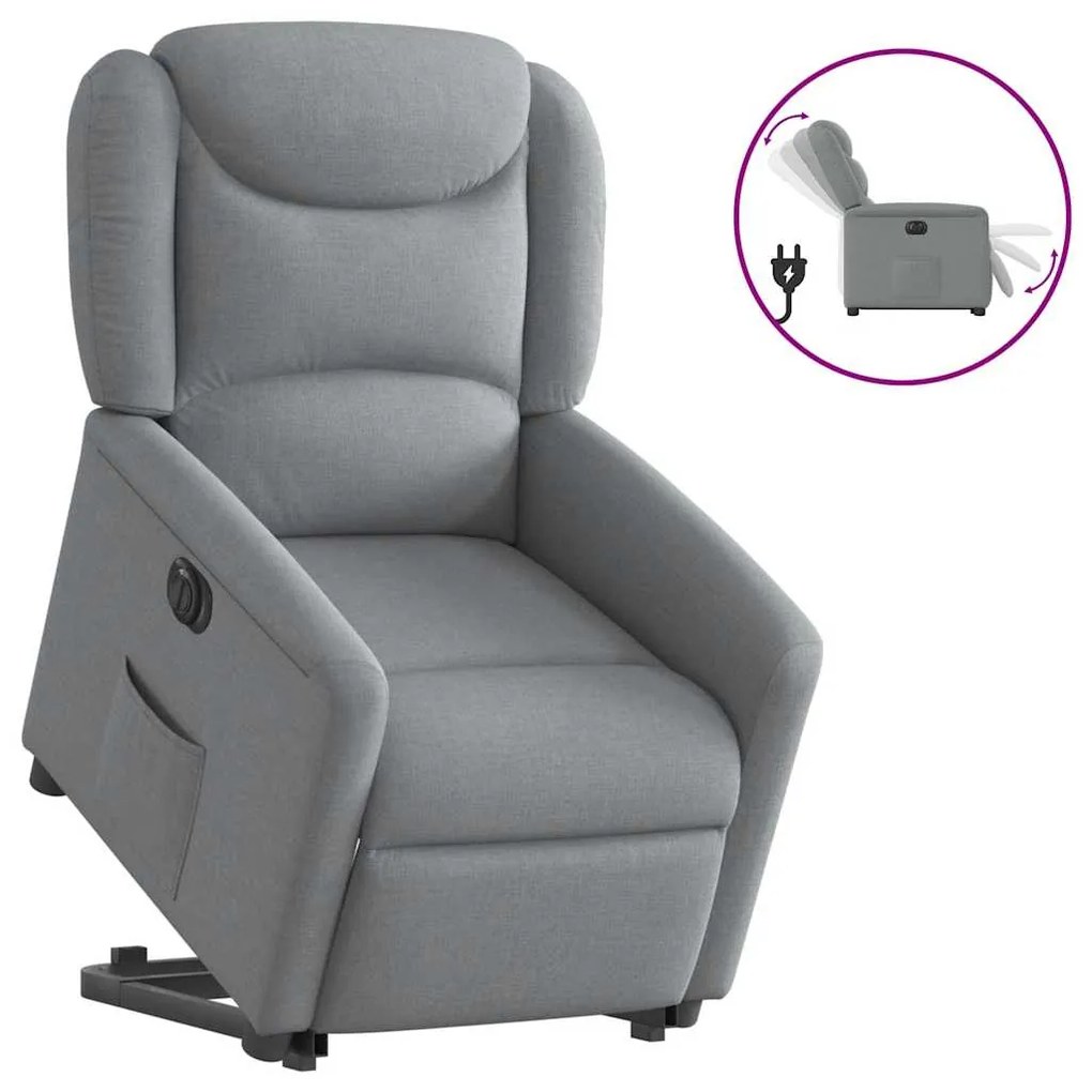 Poltrona Reclinante Alzapersona Elettrica Grigio Chiaro Tessuto /