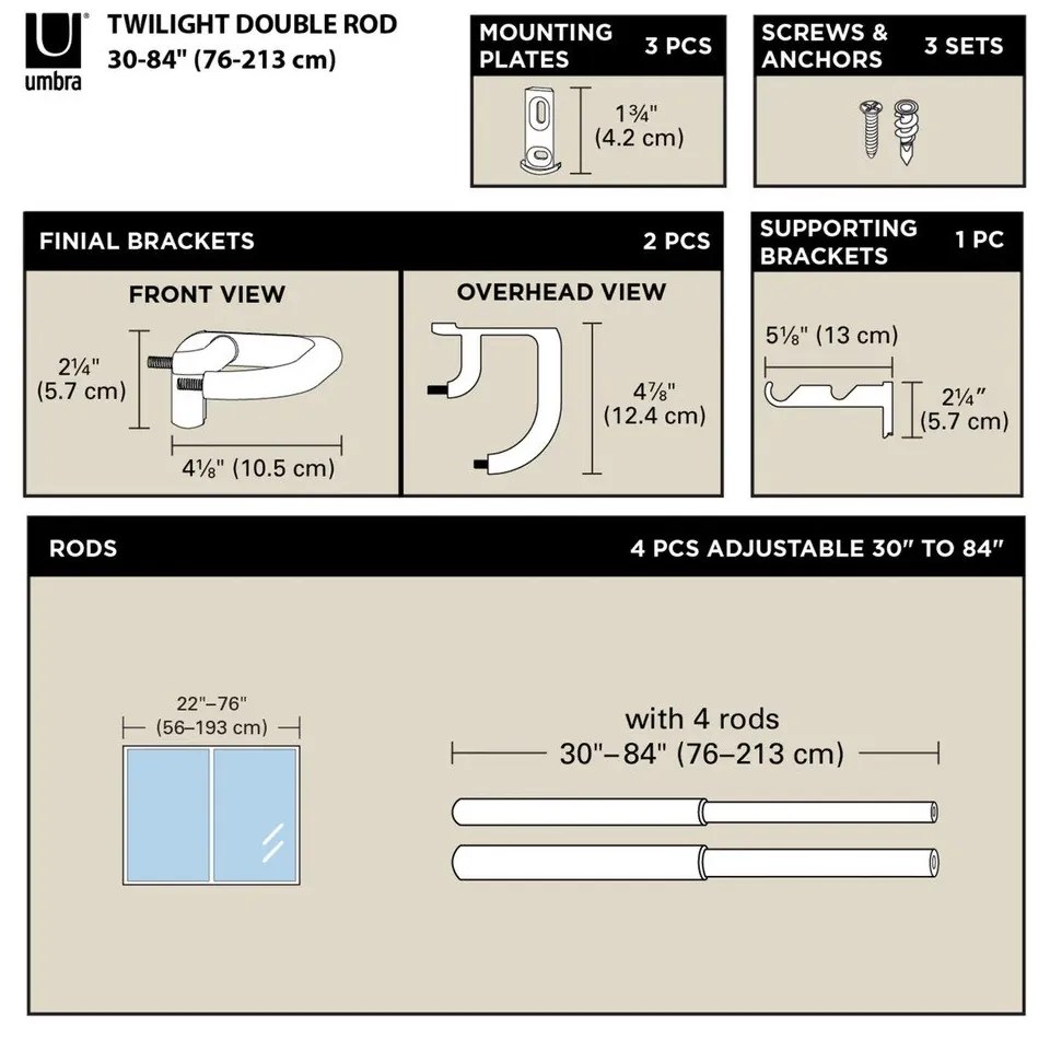 Mantovana doppia estensibile in acciaio 167 - 365 cm Twilight - Umbra