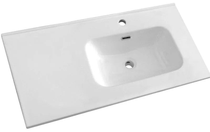 Lavabo integrale a incasso rettangolare vasca a destra L 91 x H 18 x P 46 cm in ceramica bianco lucido