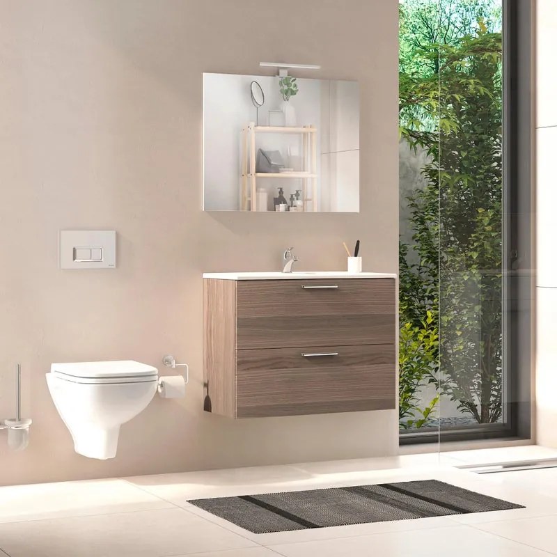 Mobile sottolavabo, lavabo e specchio Serena per vasca centrale cordoba L 79.5 x H 59.5 x P 39.5 cm 2 cassetti