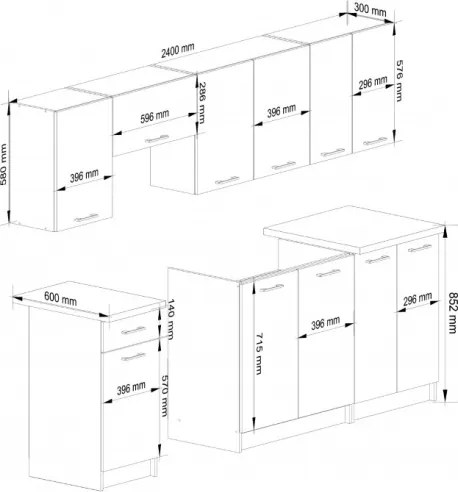 Cucina Lineare 240 Cm Moderna Componibile Bianco Opaco Emma V1