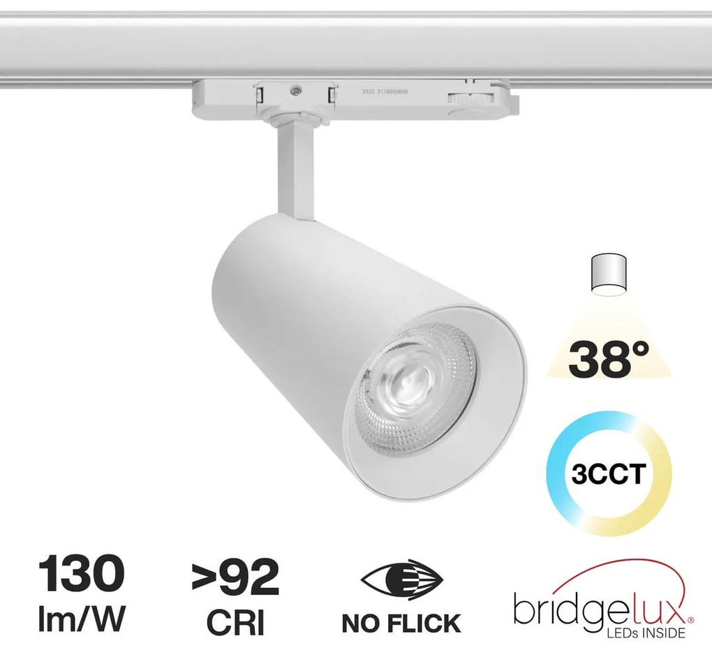 Faro LED 40W Trifase CRI92 CCT Bianco Variabile 38° Bridgelux LED Colore Bianco Variabile CCT