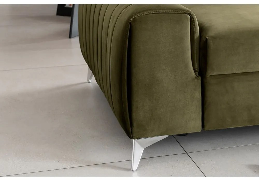 Divano color kaki allungabile e rivestimento in velluto 261 cm Laurence – ELTAP