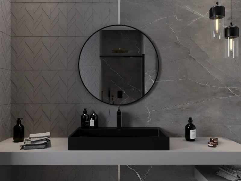 Mexen Loft specchio bagno rotondo 80 cm, cornice nera - 9850-080-080-000-70