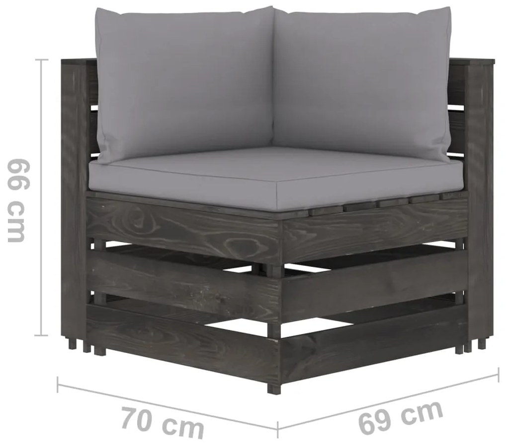 Divano da Giardino 4 Posti con Cuscini Legno Impregnato Grigio