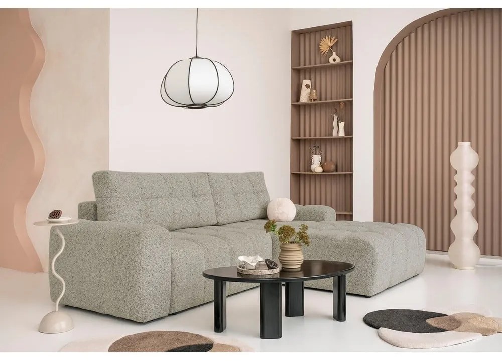 Divano angolare componibile marrone chiaro allungabile/con contenitore (con penisola a destra) Lulu – Miuform