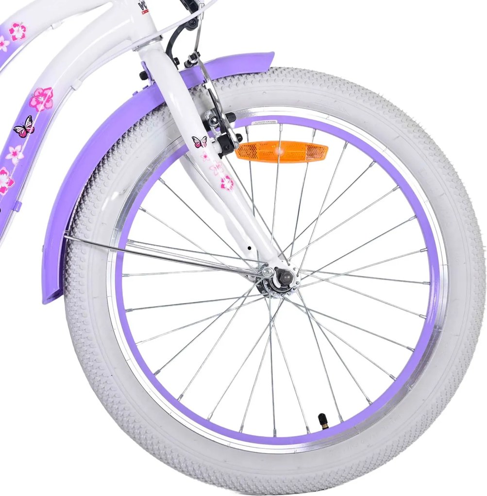 Bicicletta per Bambine 20" Stabilizzatori e Freni Vbrake con Cestino e Portabambola Viola...