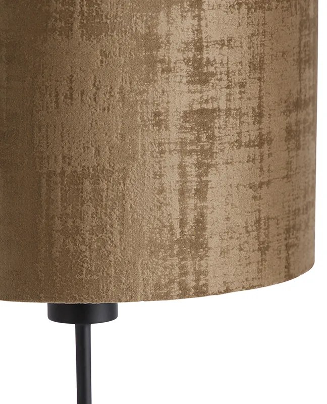 Lampada da tavolo nera con paralume in velluto marrone 25 cm regolabile - Parte