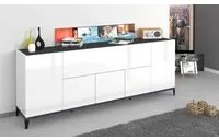 Credenza moderna a 6 ante, Made in Italy, Madia da cucina rialzata, Buffet di design da soggiorno, Cm 200x40h82, Bianco lucido e Ardesia