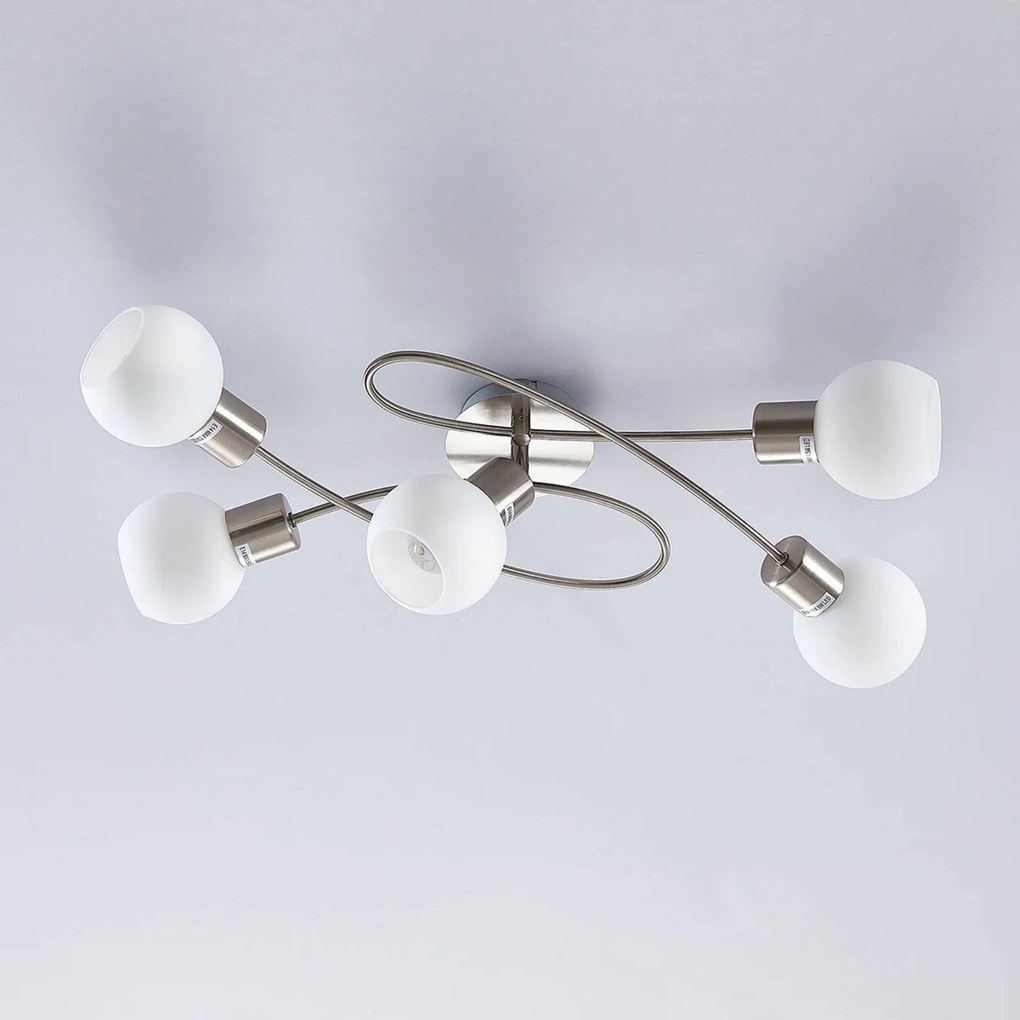 Plafoniera soffitto Elaina Lindby, dimmerabile, Alluminio / Grigio / Zincato, Soggiorno / Sala da pranzo, Metallo, Moderno, Plafoniera