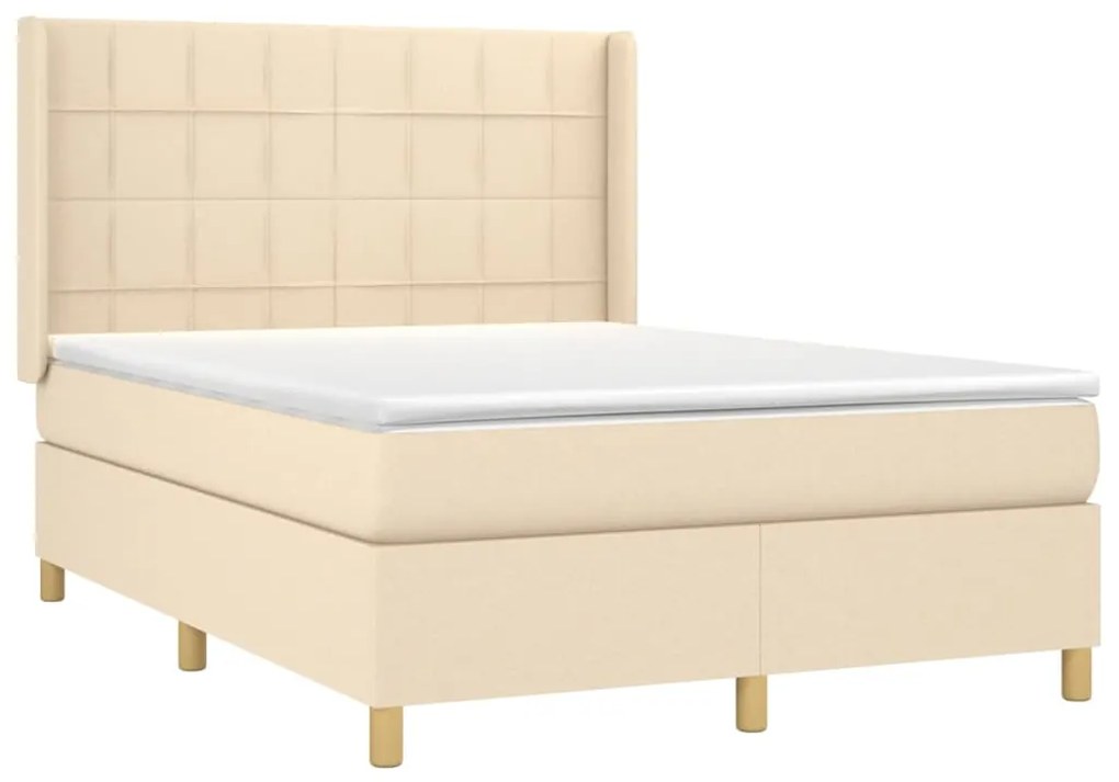 Letto a molle con materasso e led crema 140x200 cm in tessuto