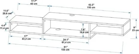 Mobile TV Sospeso 155x30x23 Con Vani A Giorno Lorenza Rovere