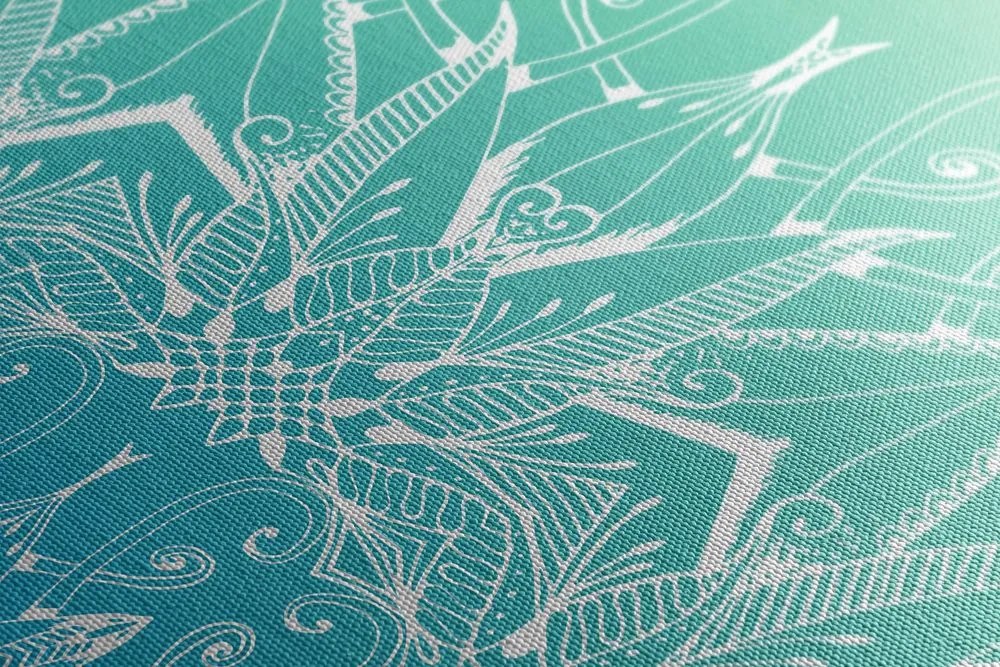 Quadro su tela – Mandala bianco su sfondo verde acqua