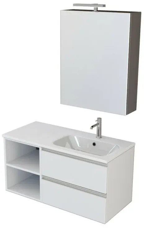 Mobile bagno sospeso 100 cm Master bianco con lavandino e specchio