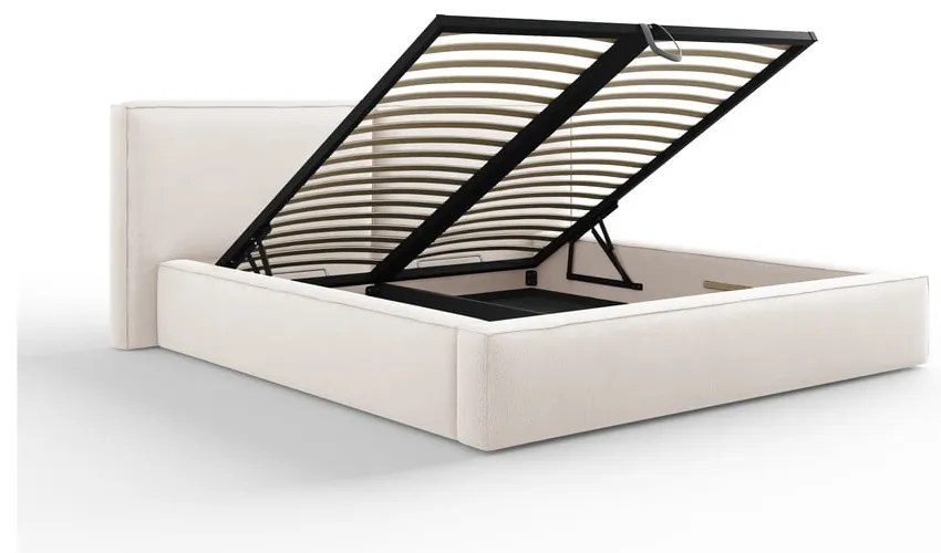 Letto matrimoniale imbottito beige con contenitore e rete inclusi 180x200 cm Arendal - Cosmopolitan Design