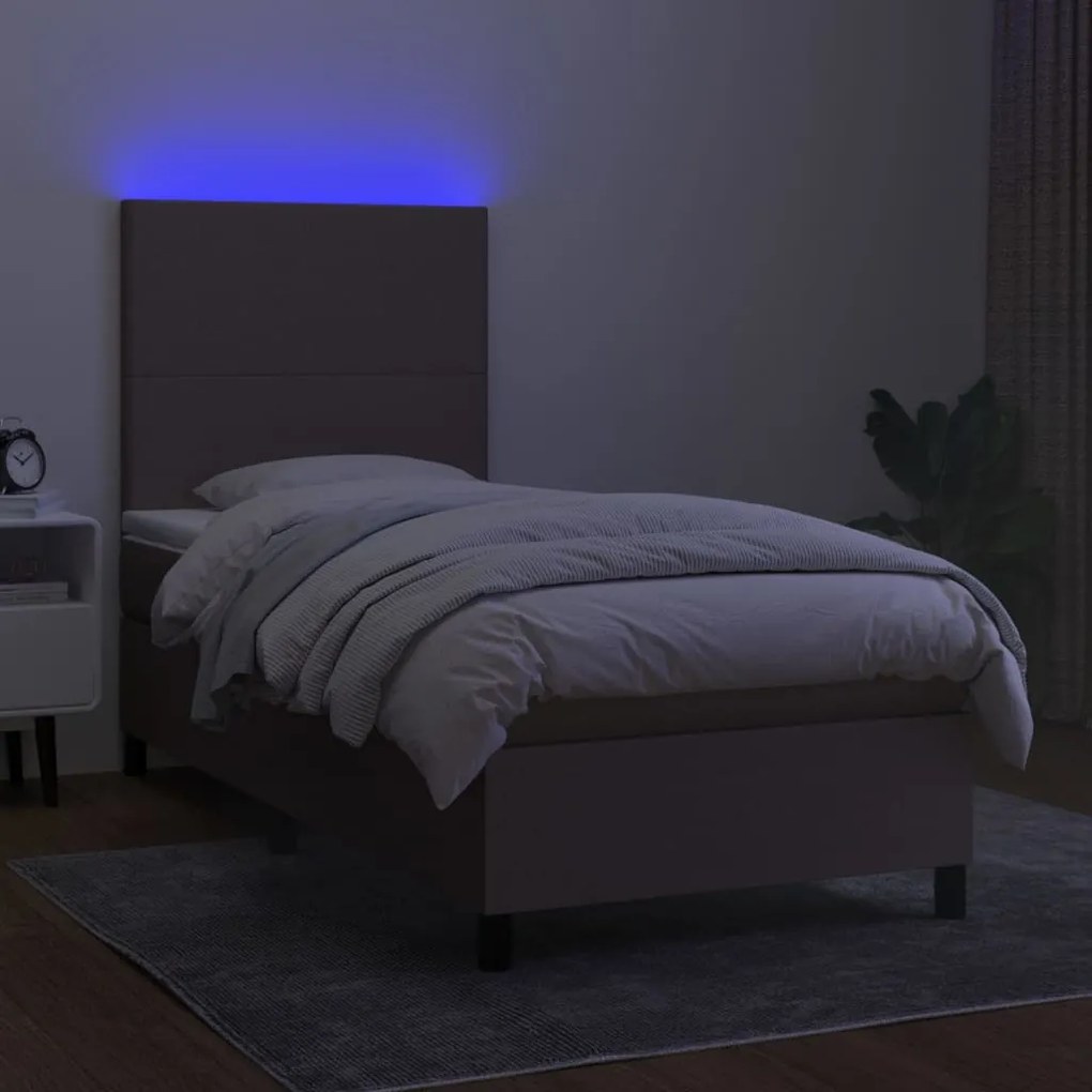 Letto a molle con materasso e led tortora 80x200 cm in tessuto