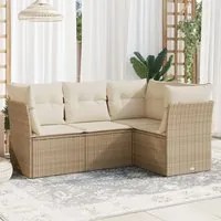 Set Divano da Giardino 4 pz con Cuscini Beige in Polyrattan 3217578