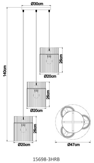 Globo 15698-3HRB - Lampadario sospeso con cavo GORLEY 3xE27/60W/230V
