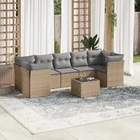 Set Divano da Giardino 8 pz con Cuscini Beige in Polyrattan 3249128