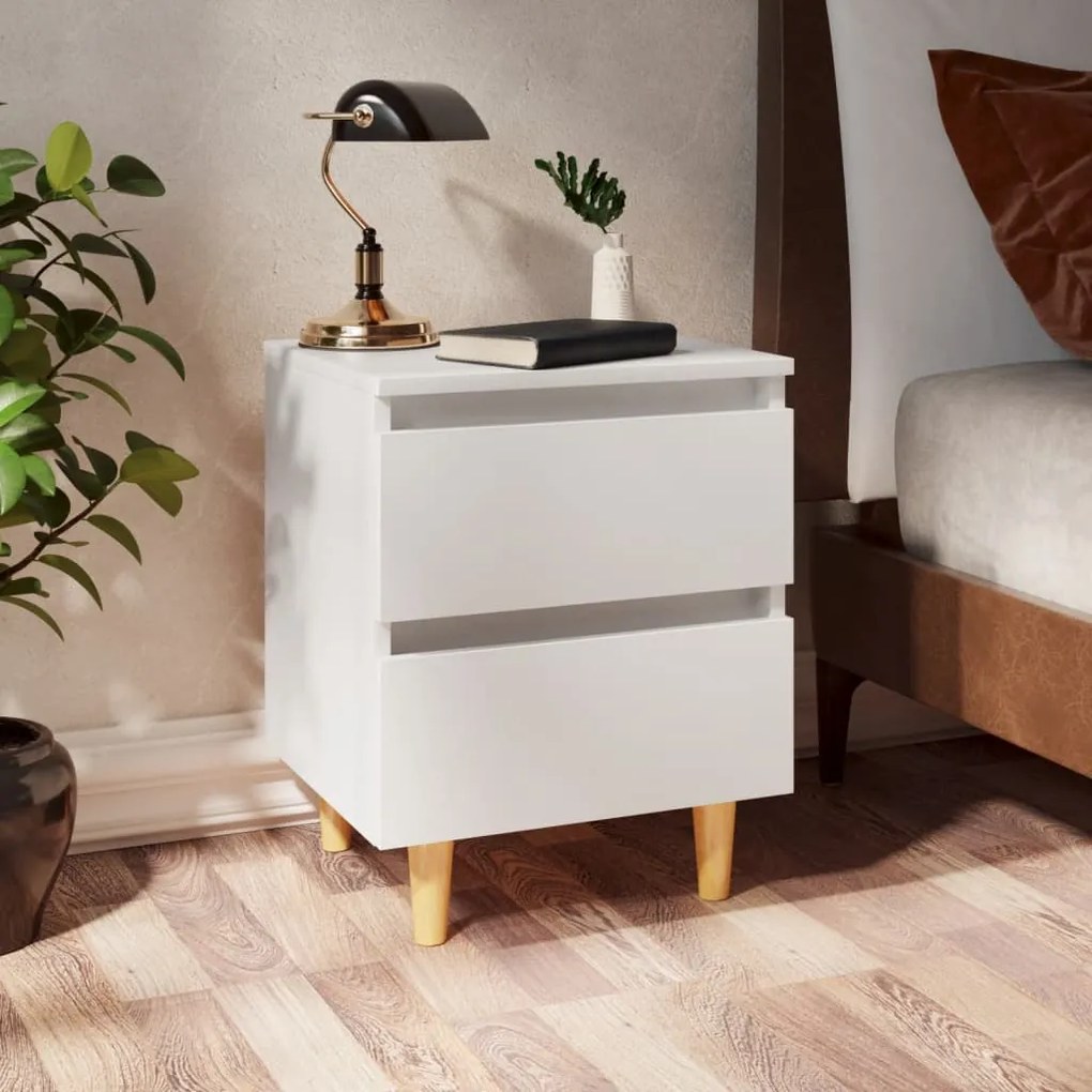 Comodini Con Gambe İn Pino Massello 2pz Bianchi 40x35x50 Cm /