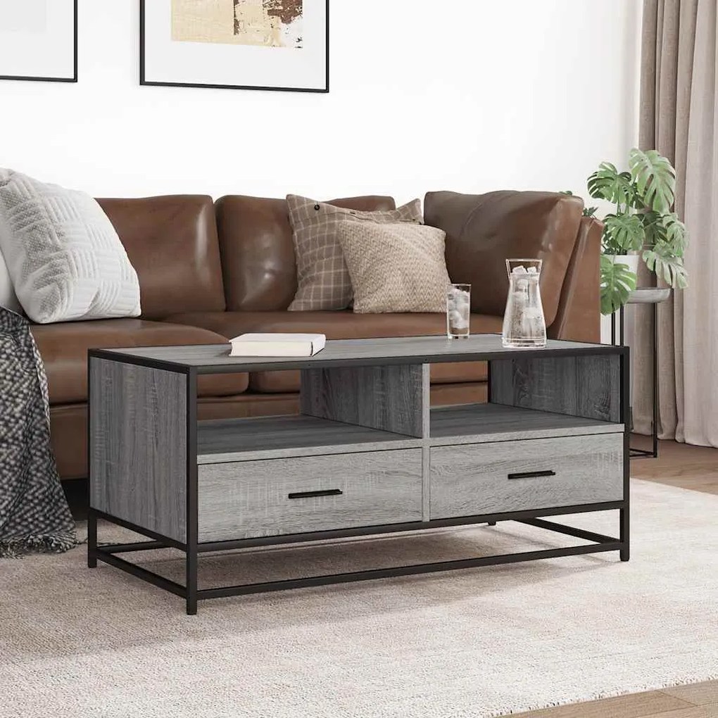 Tavolino grigio sonoma 100x50x45 cm legno multistrato e metallo
