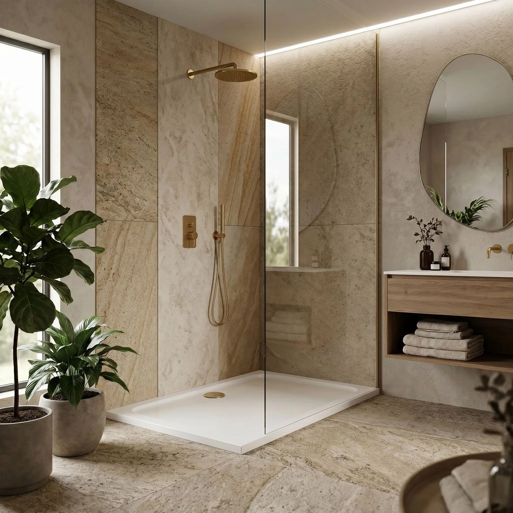 Piatto doccia acrilico Rea Belmond White 80x100 Brush Gold