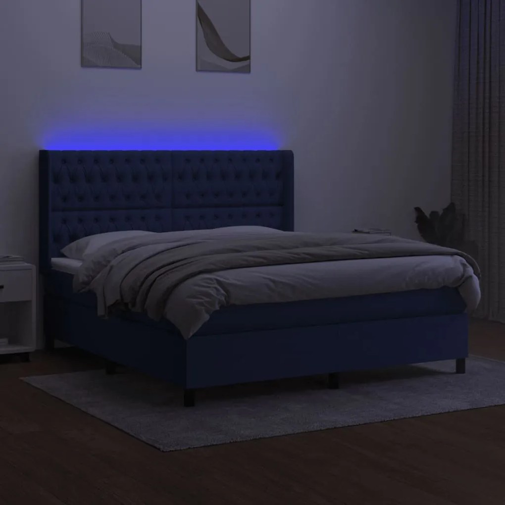 Letto a molle con materasso e led blu 160x200 cm in tessuto