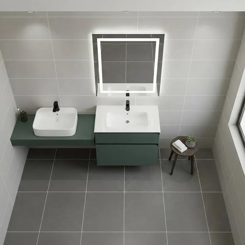 Mobile da bagno sospeso sotto lavabo L 59.5 x H 60 x P 45.5 cm verde opaco, 2 cassetti Fusion