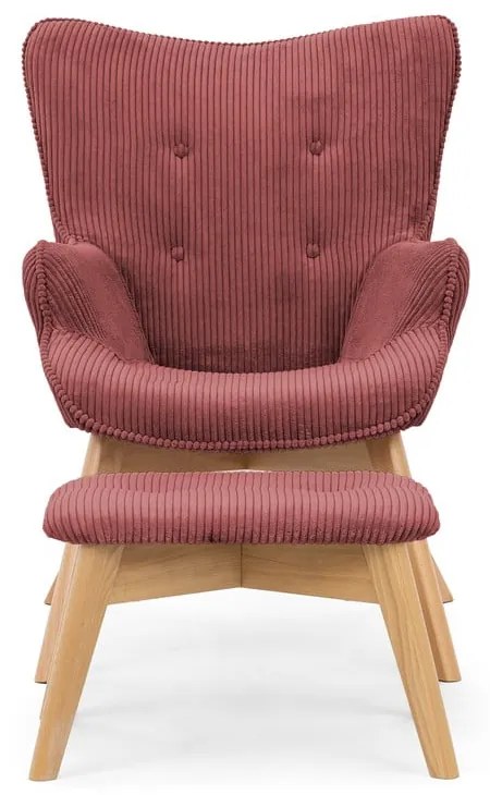 Poltrona con poggiapiedi rossa con rivestimento in velluto a coste Niko – Ropez