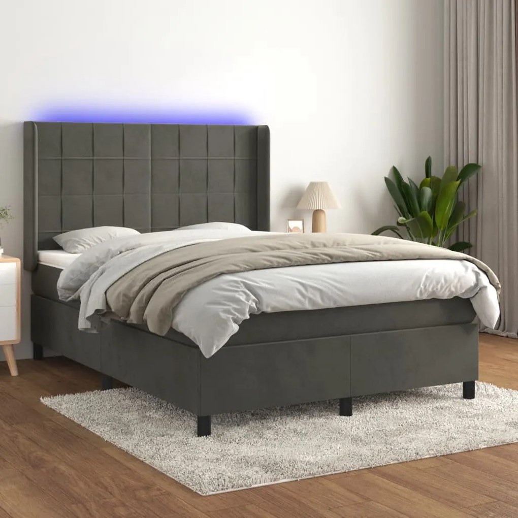Letto A Molle Con Materasso E Led Grigio Scuro 140x190 Cm /