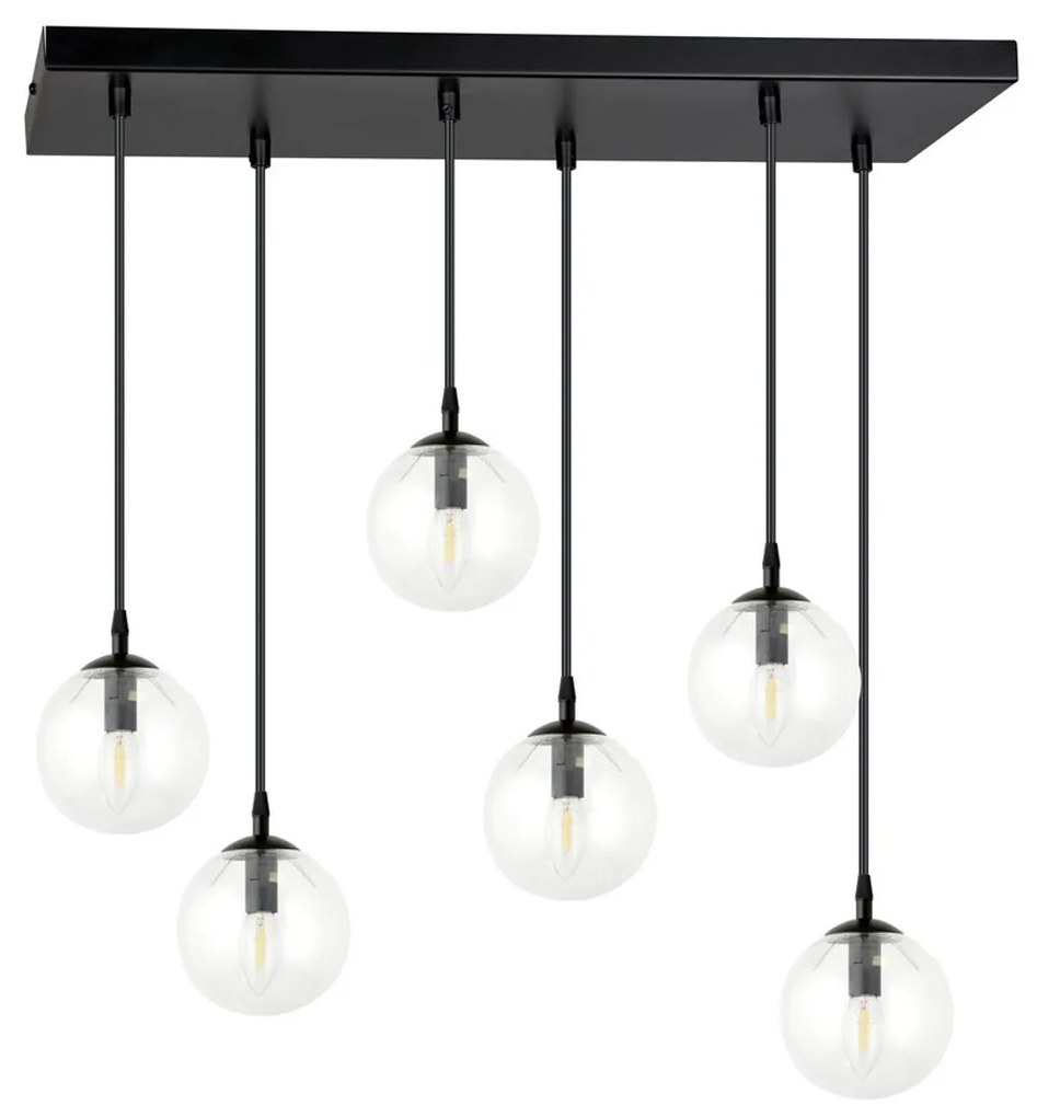 Lampadario a Sospensione in Acciaio e Vetro COSMO 6 Nero 6xE14