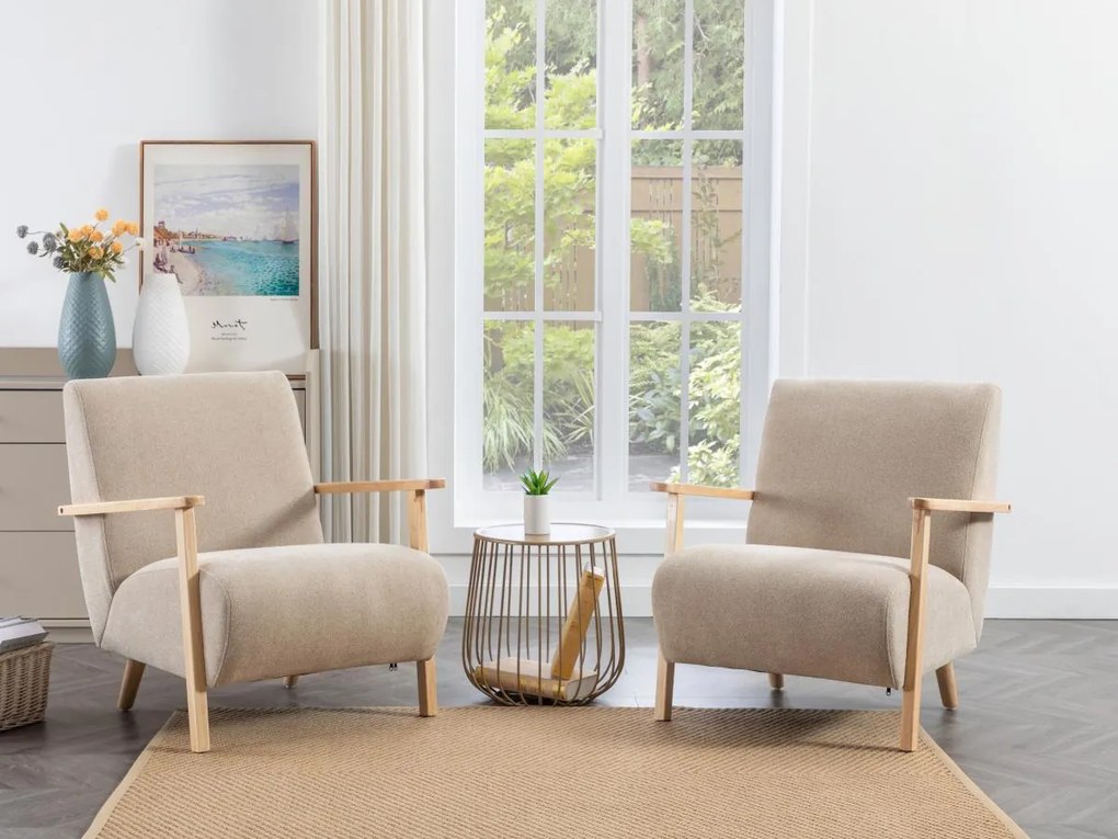 Poltrona in Tessuto Beige e Legno - JULOMO