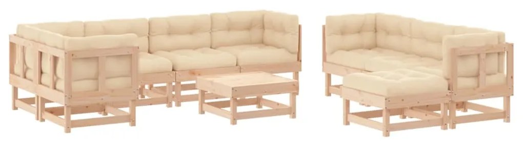 Set Divani da Giardino 10 pz con Cuscini in Legno Massello