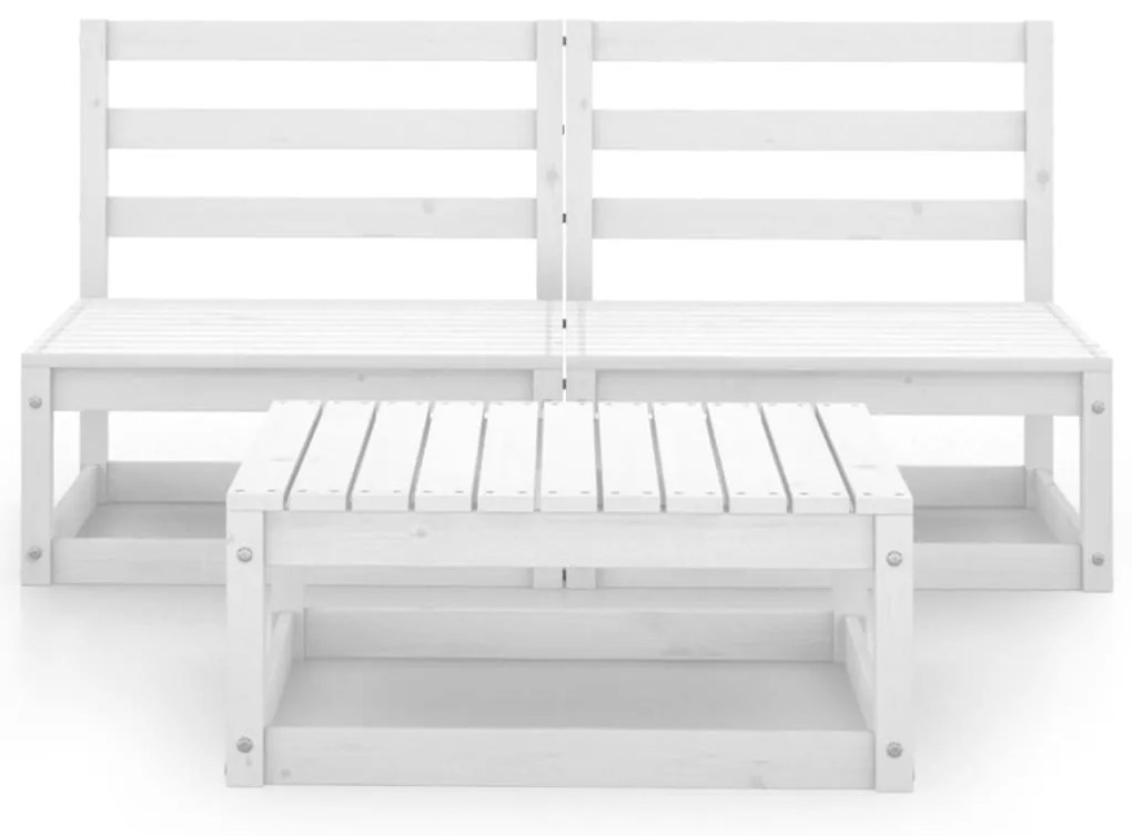 Set divani da giardino 3 pz bianco in legno massello di pino