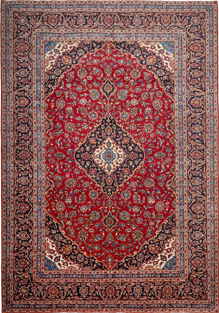 Kashan Tappeto 350 x 250 Blu (Iran) Annodato A Mano