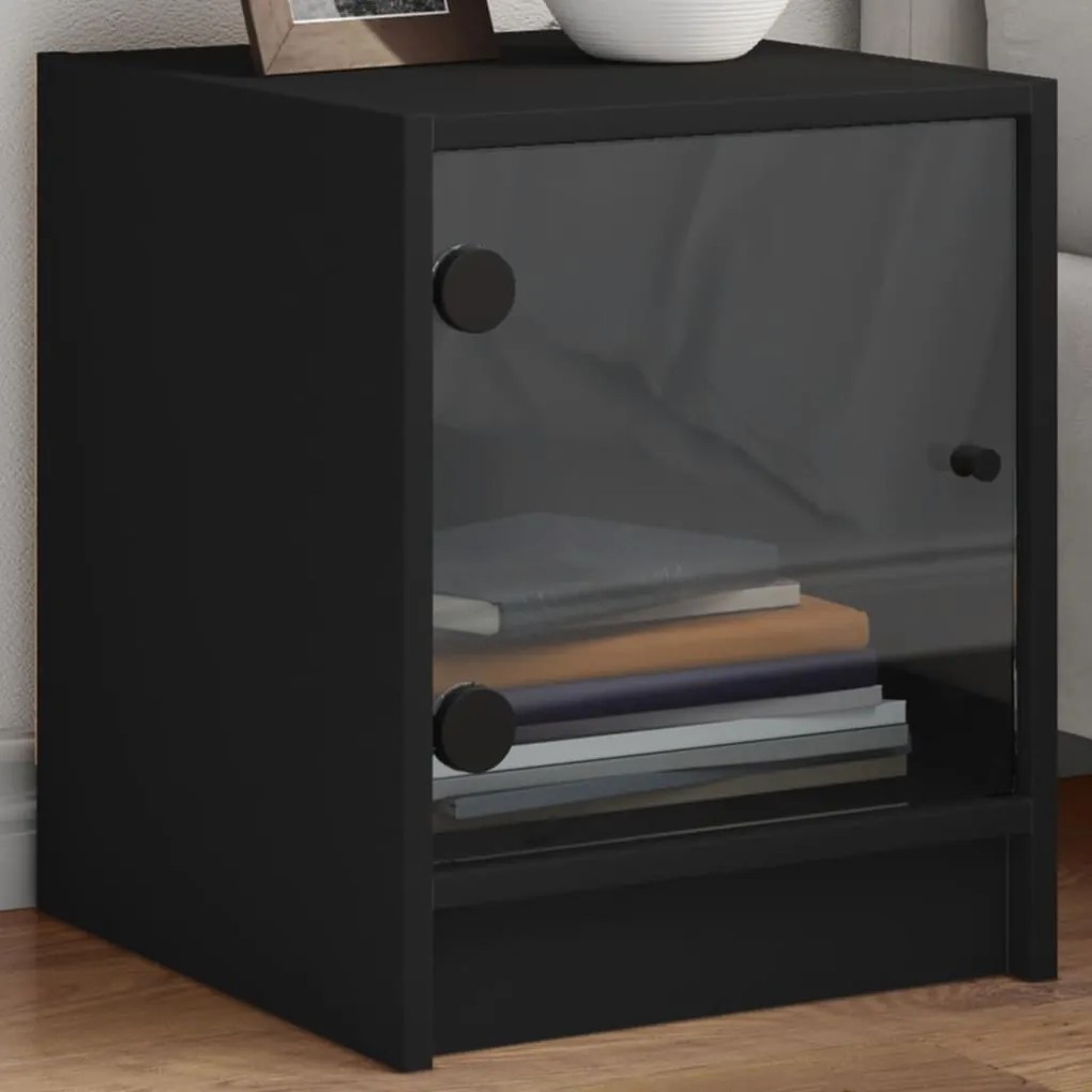 Comodino Con Anta İn Vetro Nero 35x37x42 Cm /