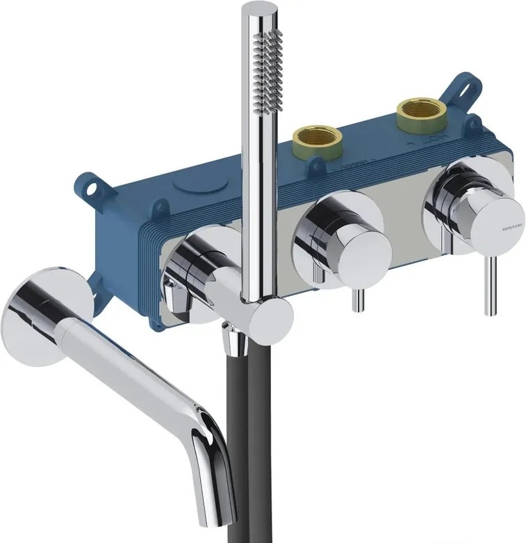 Rubinetto per vasca monocomando 2 vie, corpo incasso e accessori doccia cromato Loop SANYCCES cromo
