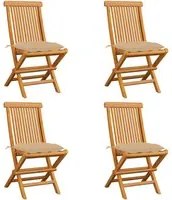 Sedie da Giardino con Cuscini Beige 4 pz Massello di Teak 3062586