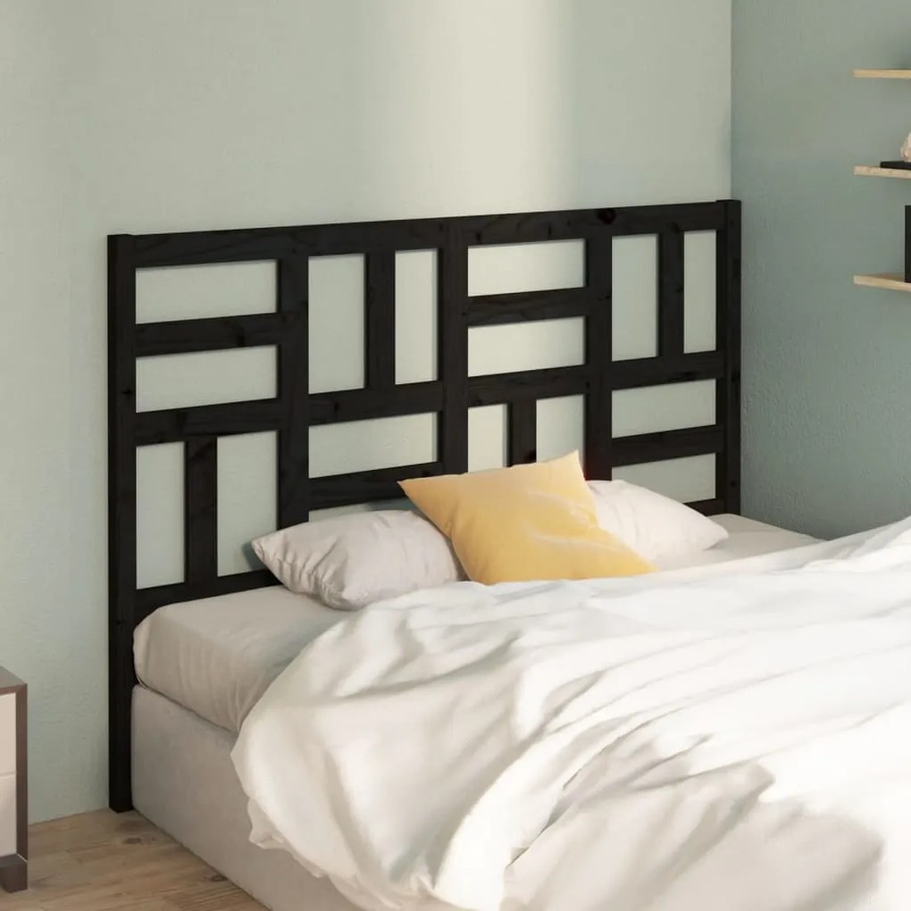 Testiera Per Letto Nera 126x4x104 Cm İn Legno Massello Di Pino /