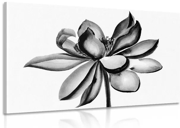Quadro su tela – Fiore di loto acquerellato in bianco e nero