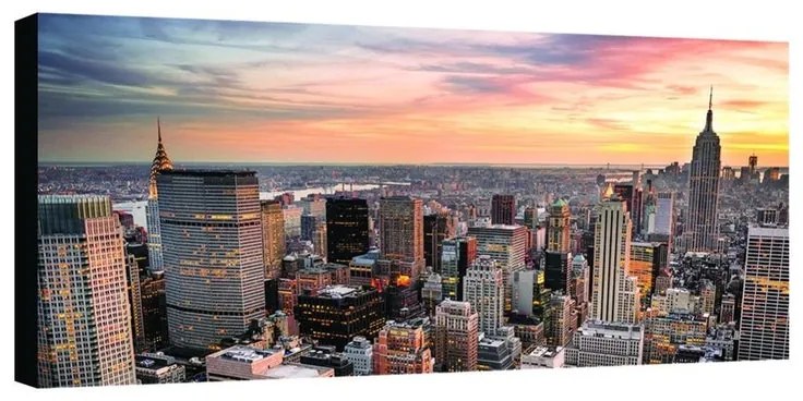 Stampa su tela Panorama tramonto New York, multicolore 140 x 70 cm