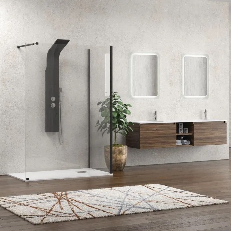 Kamalu - parete doccia walk in 90x140 angolare profilo nero | kw4000b