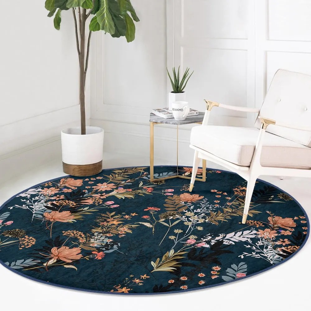 Tappeto rotondo lavabile blu scuro adatto per aspirapolvere robot ø 100 cm Comfort - Mila Home