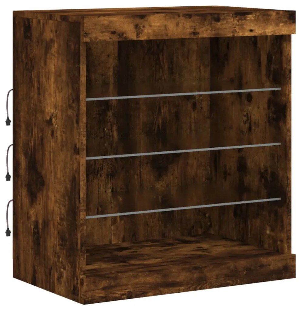 Credenza con luci led rovere fumo 60,5x37x67 cm