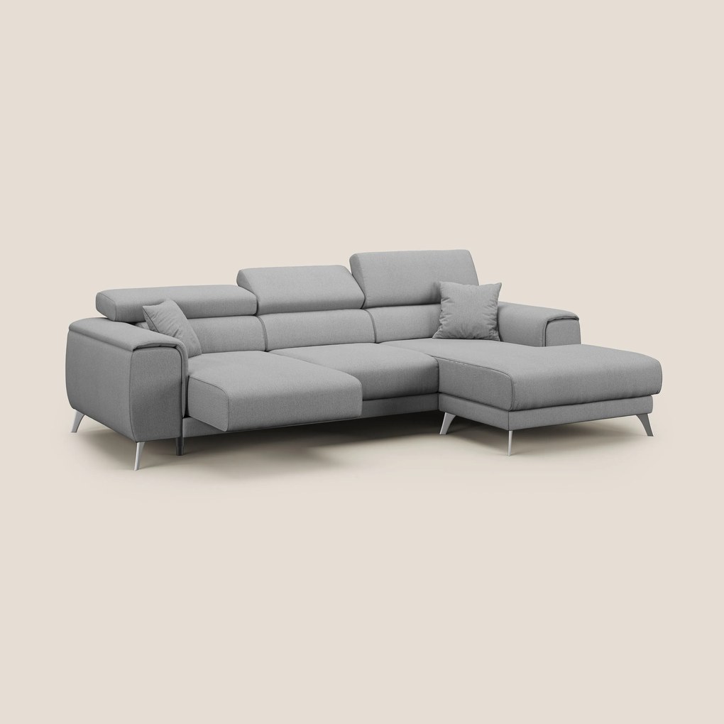 Fusion Divano angolare con sedute scorrevoli in tessuto morbido smacchiabile T05 grigio