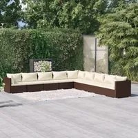 Set Divani da Giardino 9 pz con Cuscini in Polyrattan Marrone 3101786