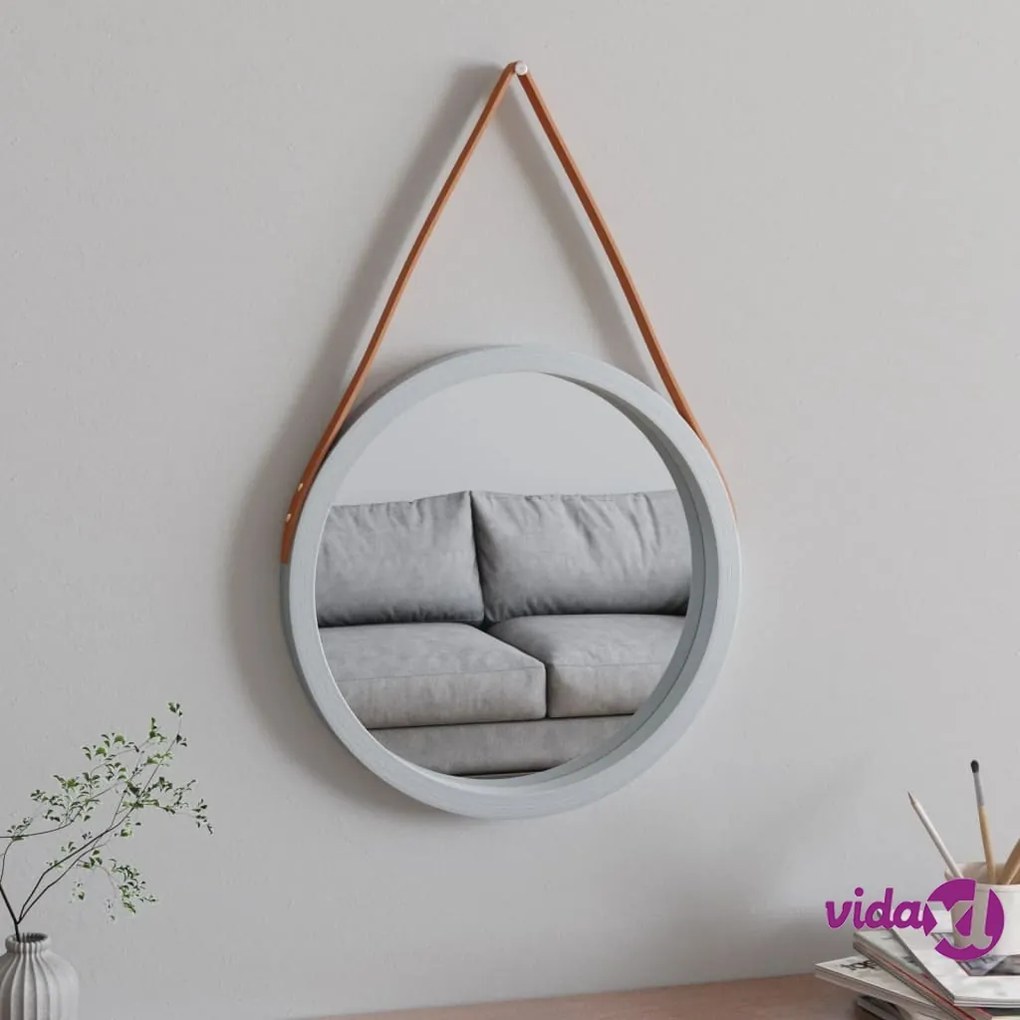 vidaXL Specchio da Parete con Cinghia Argento Ø 45 cm